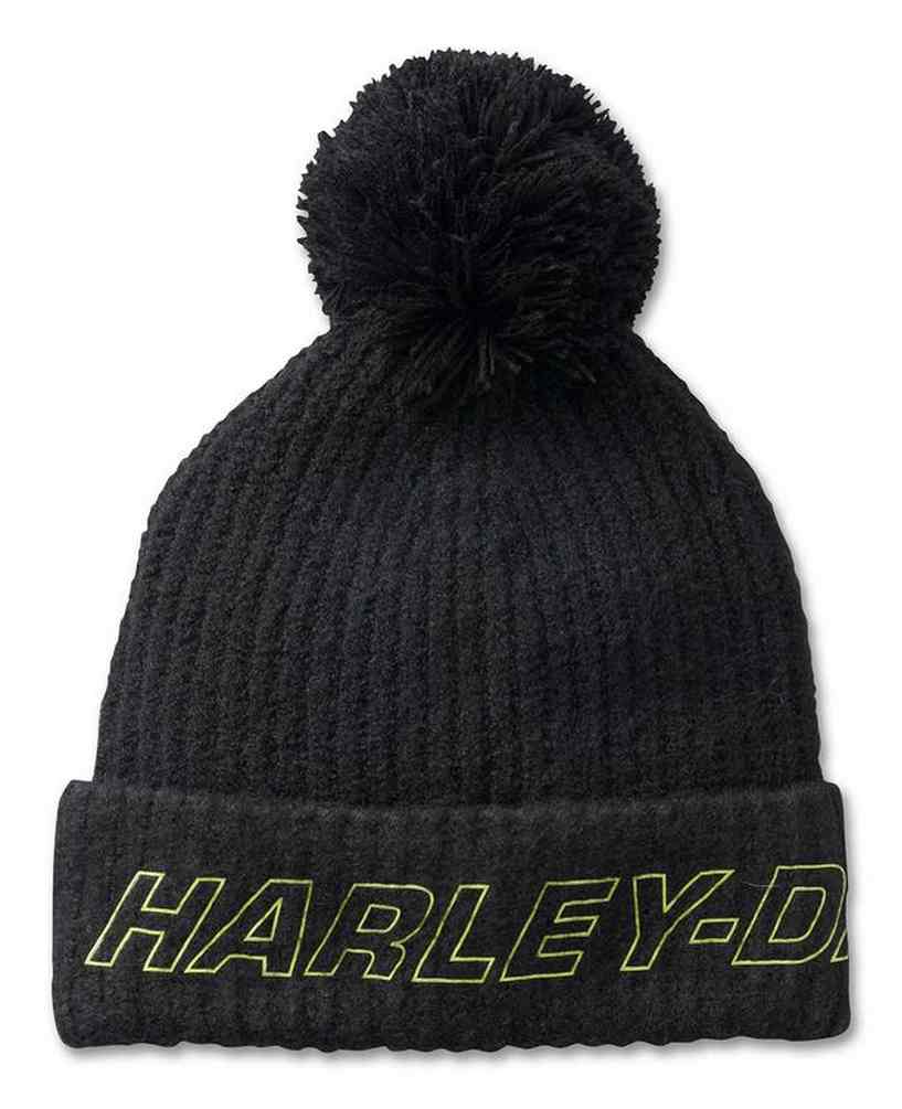 Harley-Davidson Women's HDMC Pom Pom Knit Beanie Cap - Black 97684-24VW - Wisconsin Harley-Davidson