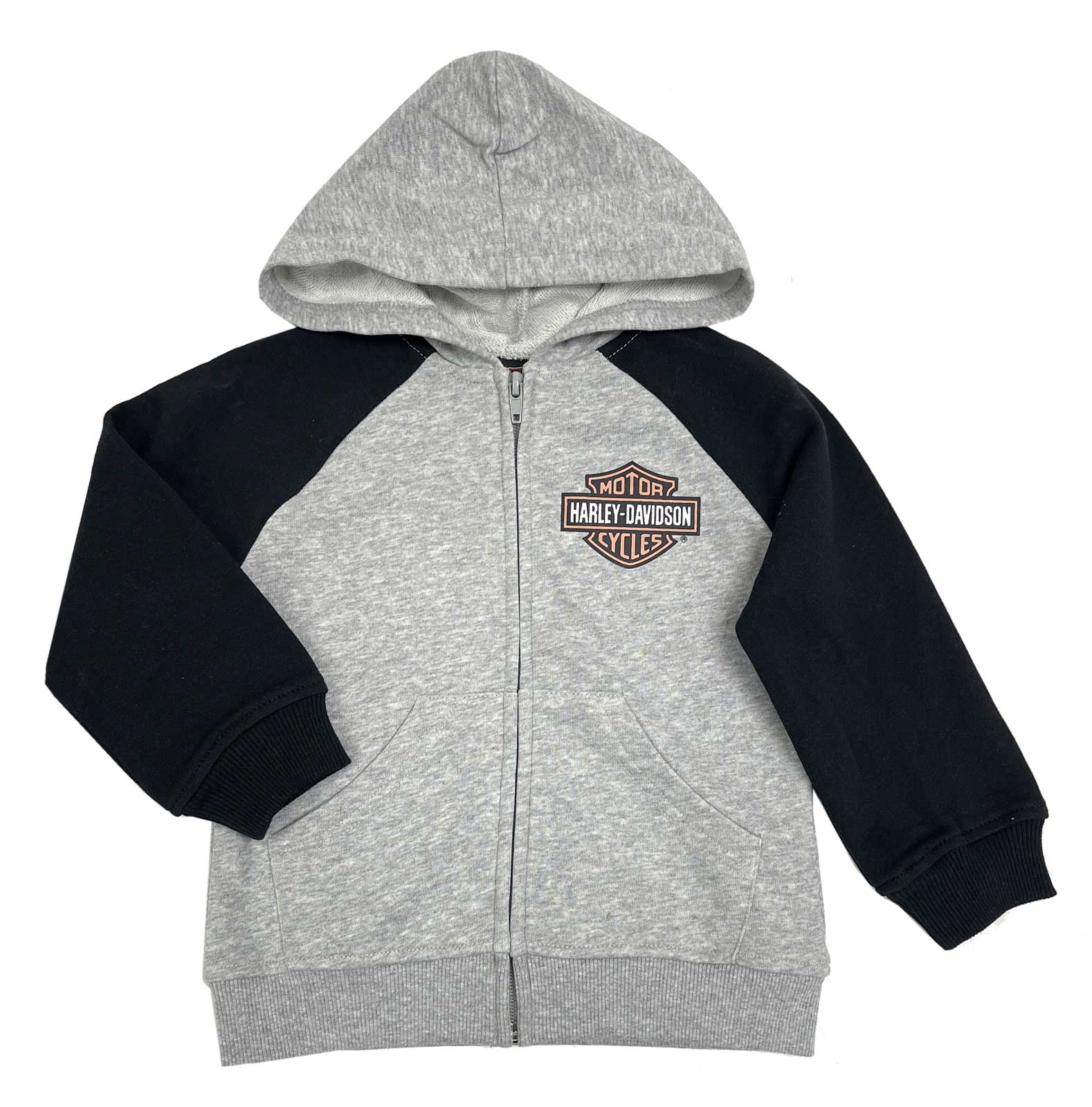 Harley-Davidson Big Girls' Bar & Shield French Terry Hoodie - Gray/Black - Wisconsin Harley-Davidson