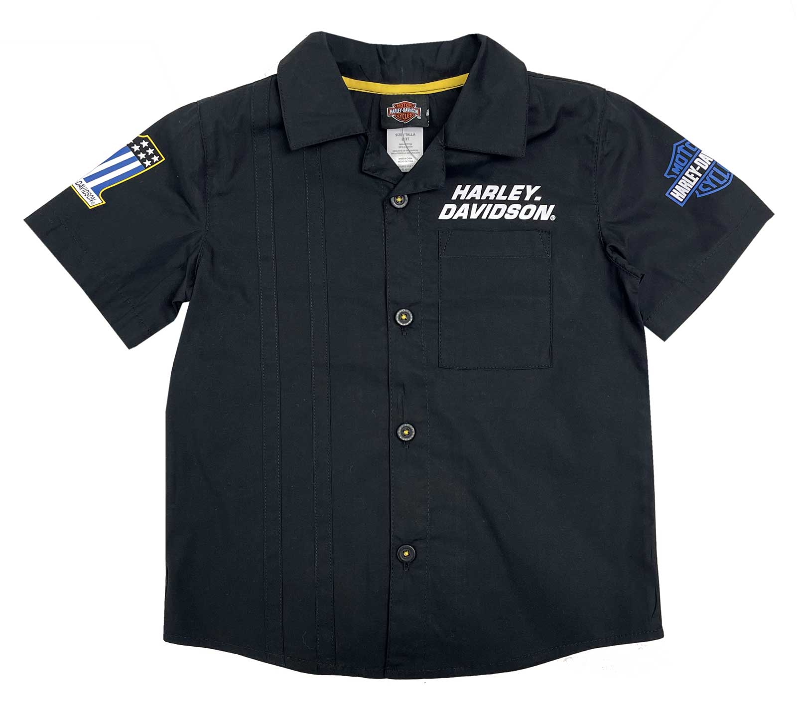 Harley-Davidson Big Boys' Woven Pit Crew Button Collared Shirt - Solid Black - Wisconsin Harley-Davidson