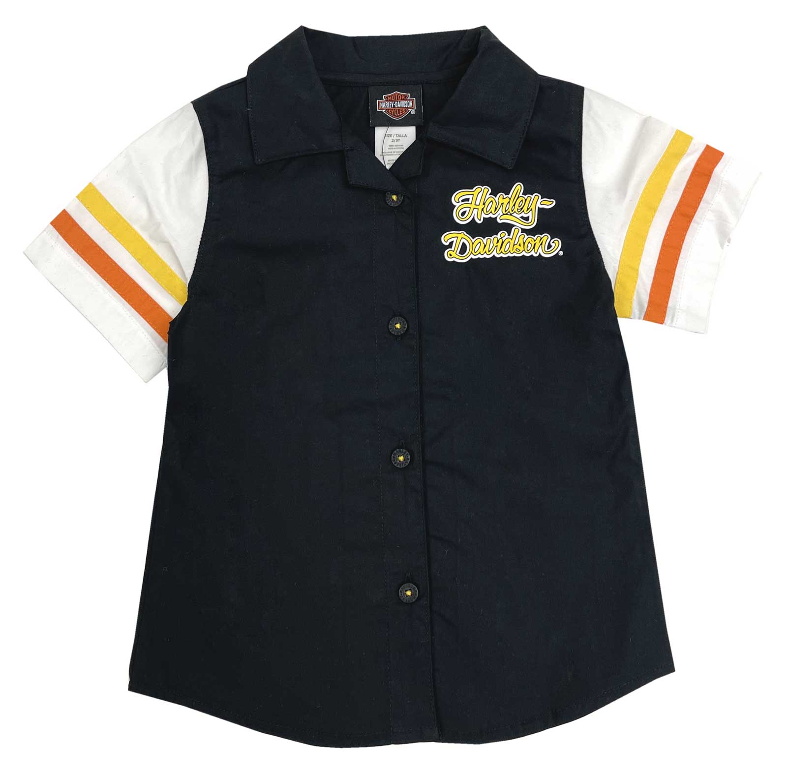 Harley-Davidson Little Girls' Bar & Shield Poplin Pit Toddler Button Crew Shirt - Wisconsin Harley-Davidson