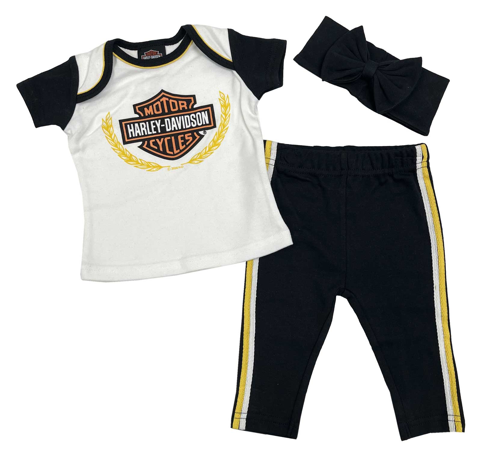 Harley-Davidson Baby Girls' Knit Newborn Gift Set - Tee, Pants, Headband & Bag - Wisconsin Harley-Davidson