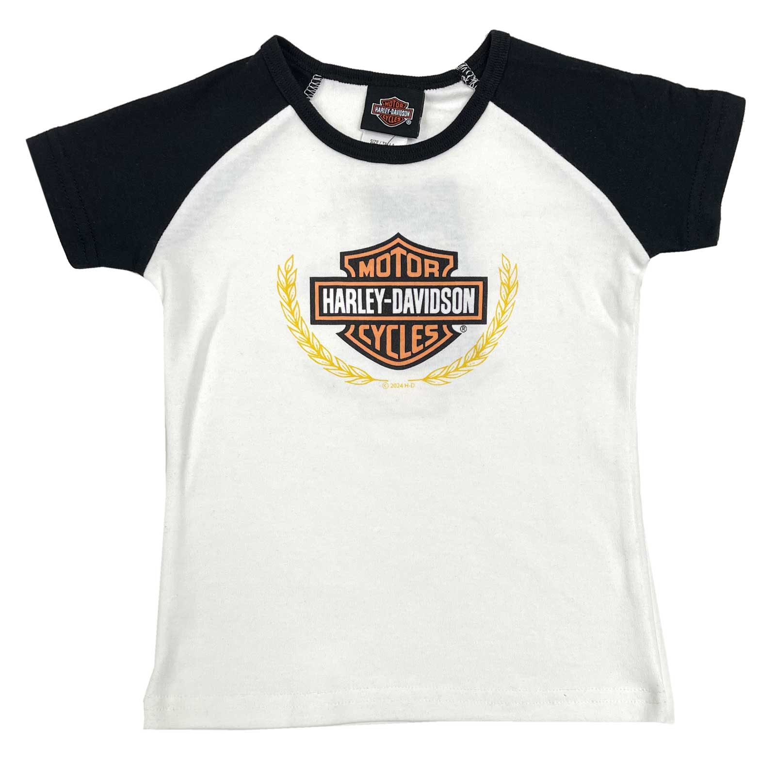 Harley-Davidson Little Girls' Racing Raglan Short Sleeve Toddler Tee - White - Wisconsin Harley-Davidson
