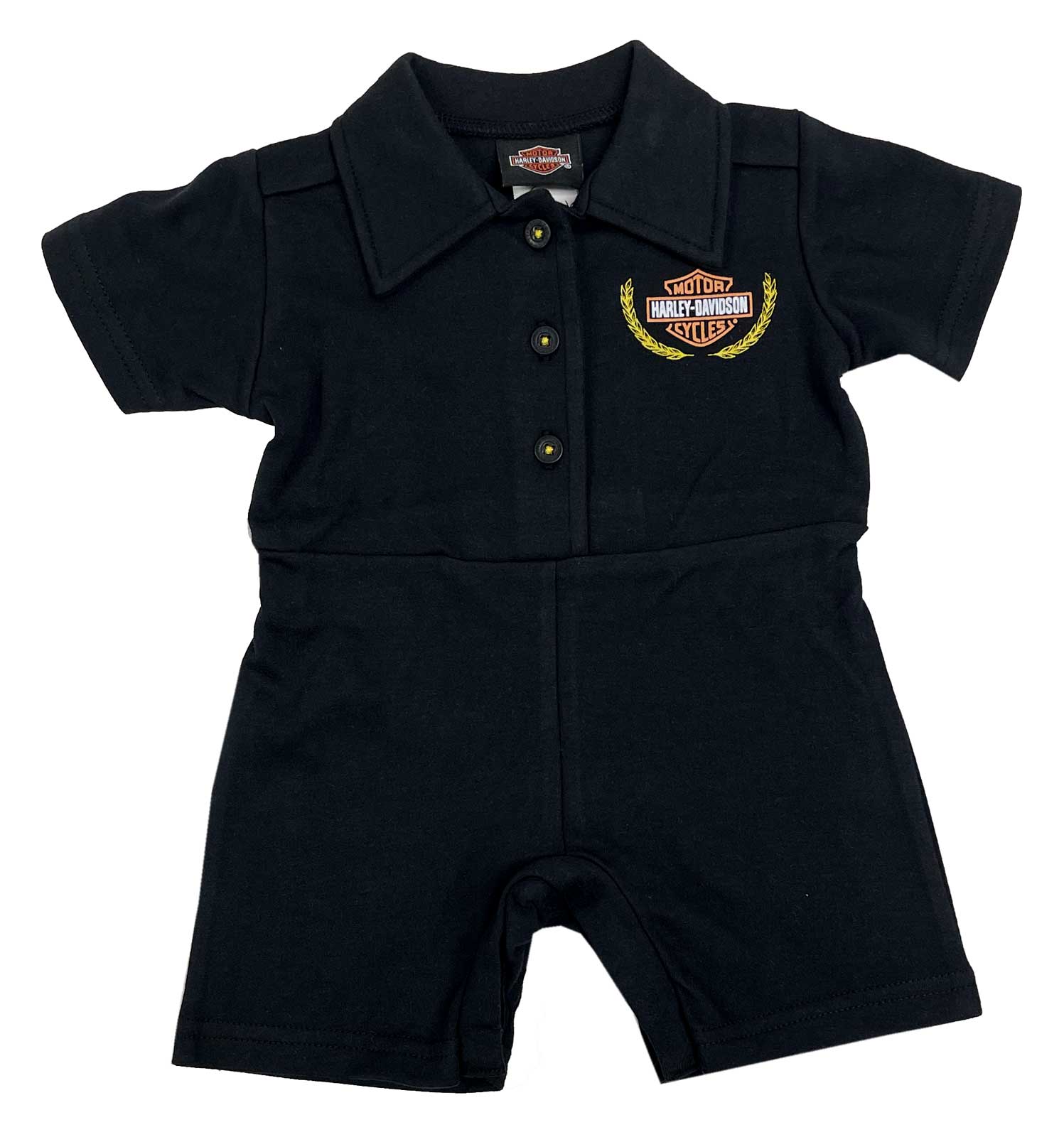 Harley-Davidson Little Girls' Racing Rose Knit Toddler Collar Romper - Black - Wisconsin Harley-Davidson