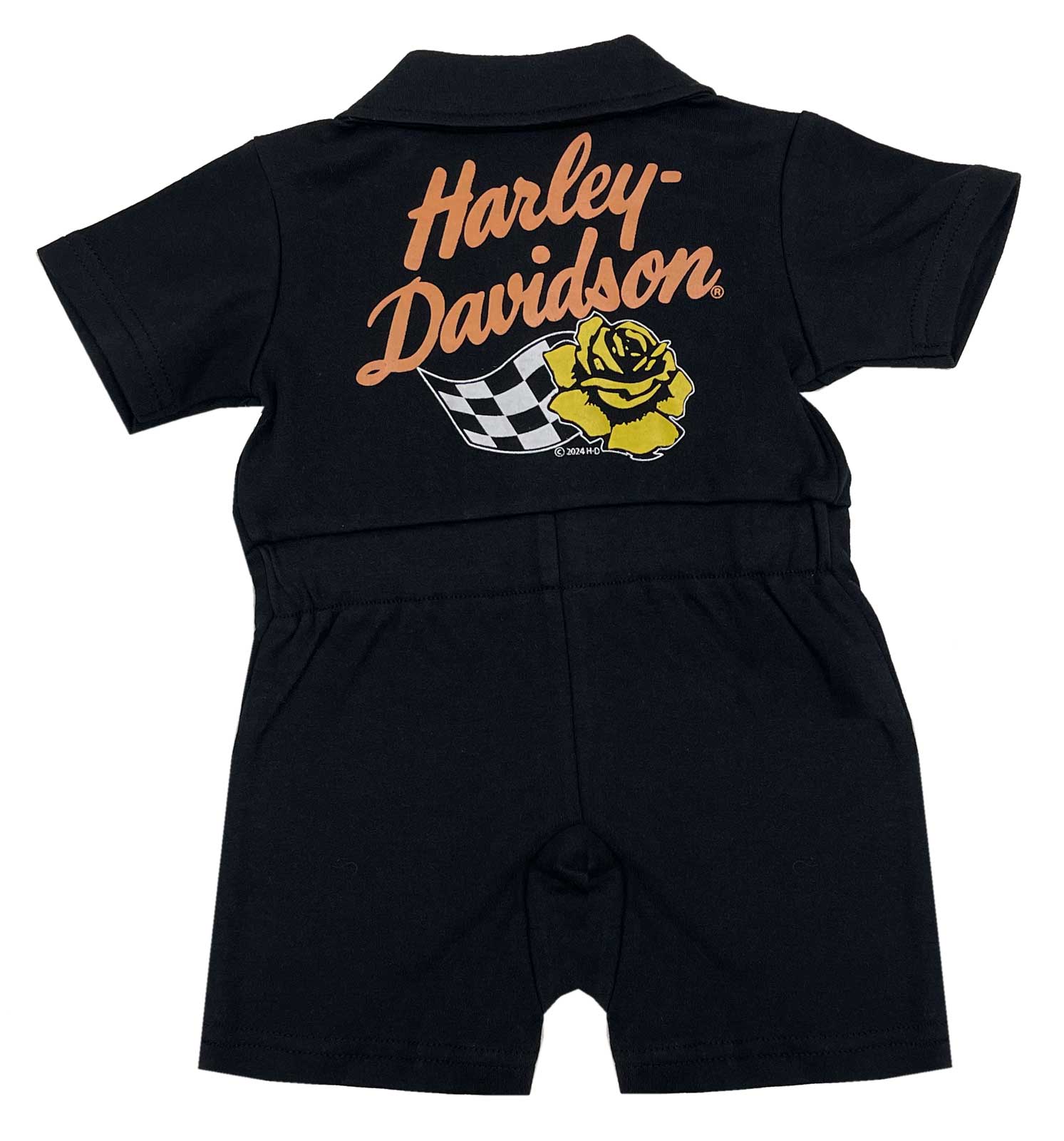 Harley-Davidson Free Shipping - Harley-Davidson Baby Girls' Racing Rose Knit Button Collar Romper - Black - Free Shipping on many products plus Orders Over $99