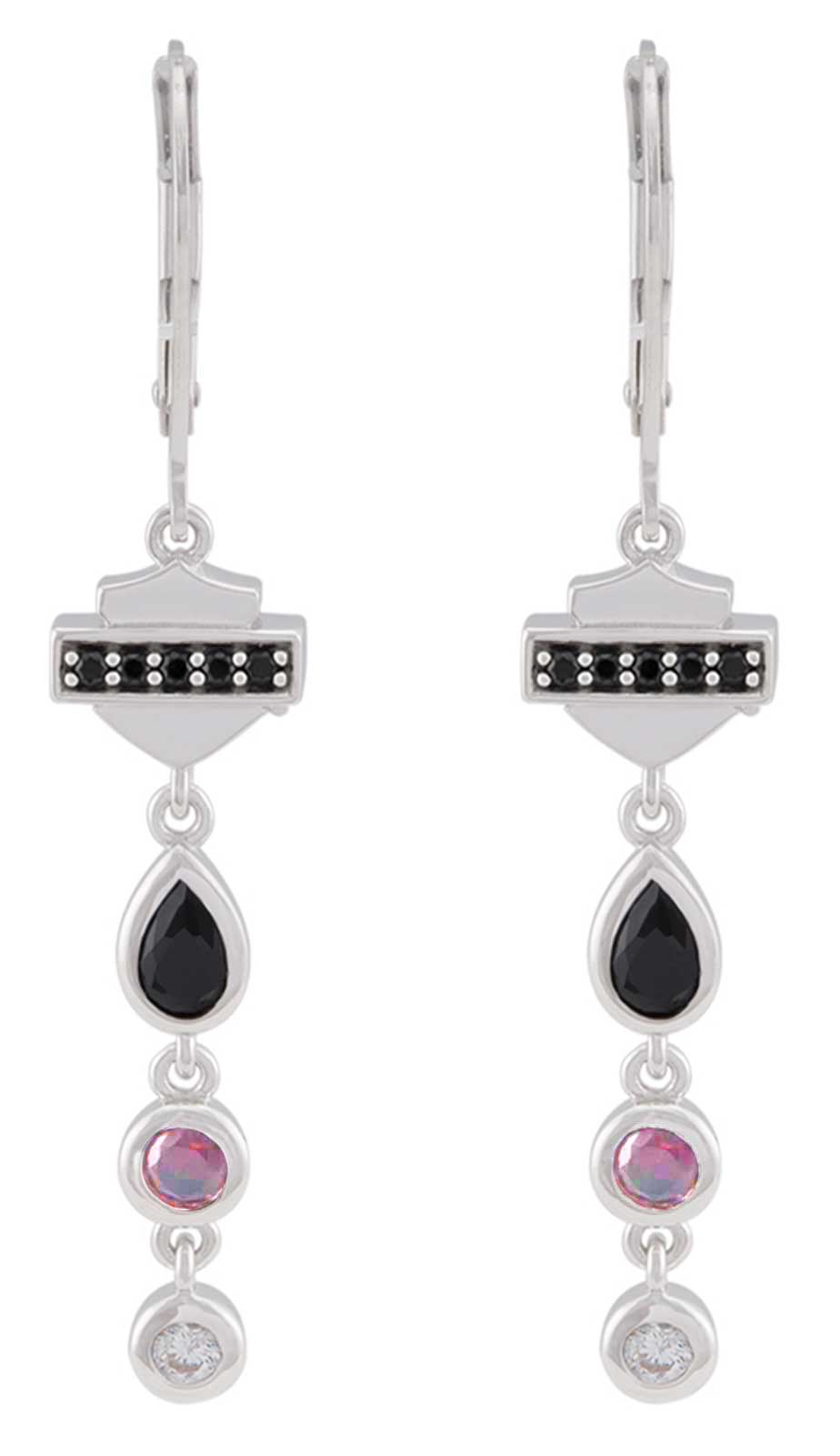 Harley-Davidson Women's Garland Stones Bar & Shield Drop Dangle Earrings, Silver - Wisconsin Harley-Davidson