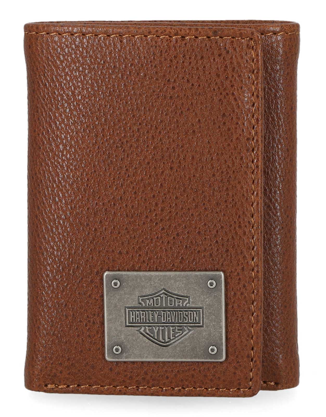 Harley-Davidson Men's Bar & Shield Plate Tri-Fold Leather Wallet - Yellow Brown - Wisconsin Harley-Davidson