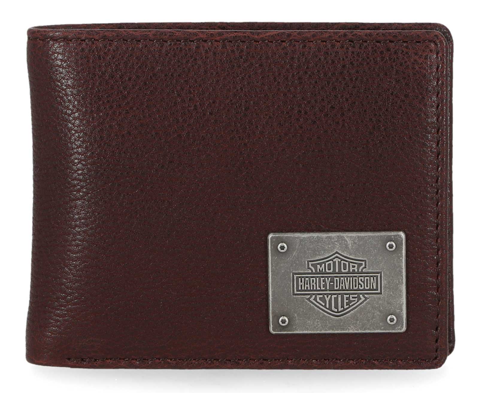 Harley-Davidson Mens Bar & Shield Plate Passcase Leather Bi-Fold Wallet, Oxblood - Wisconsin Harley-Davidson