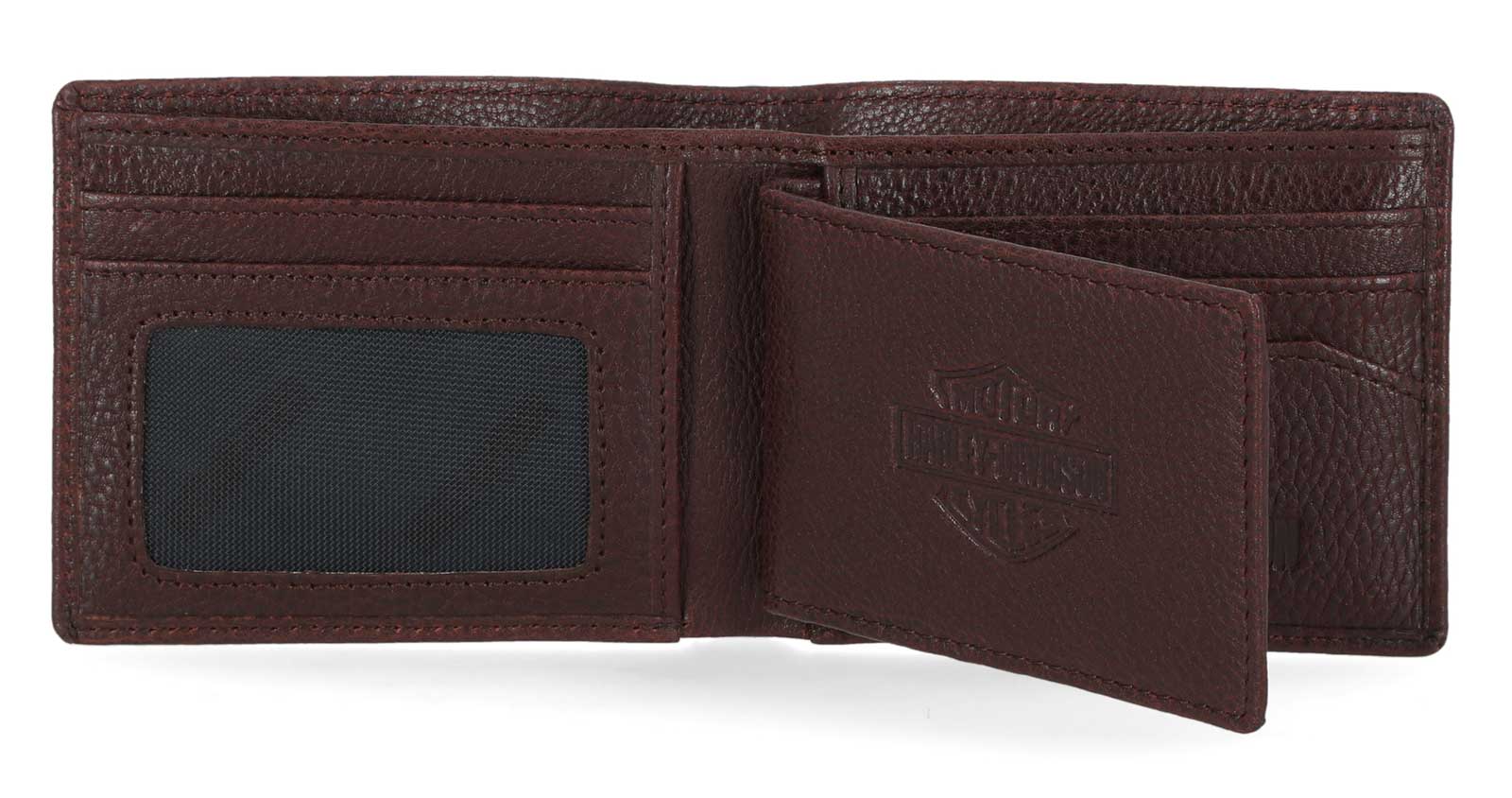 Harley-Davidson Mens Bar & Shield Plate Passcase Leather Bi-Fold Wallet, Oxblood - Largest Selection of Harley-Davidson Products