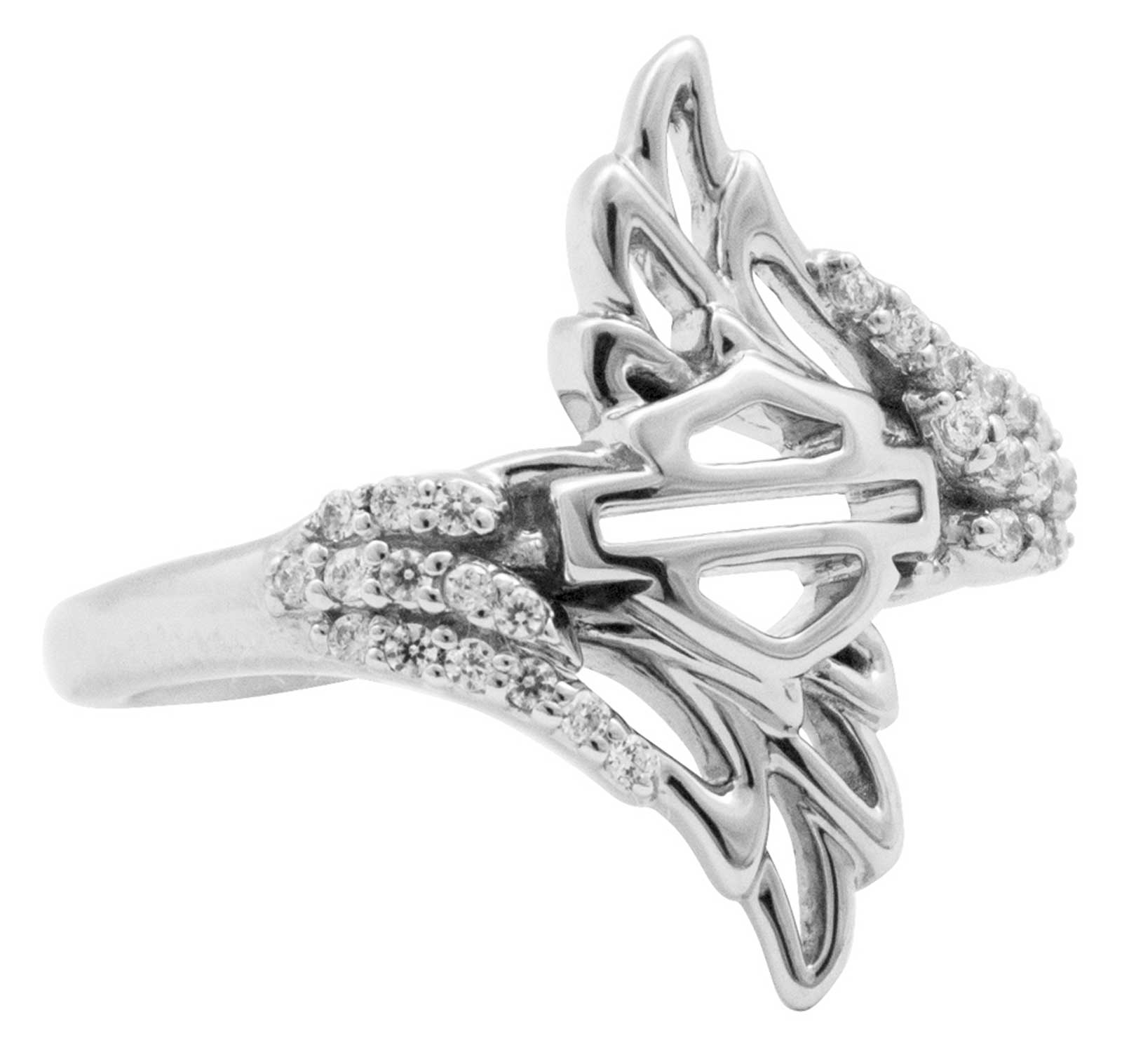 Harley-Davidson Women's Bling Double Wing Bar & Shield Ring, Sterling Silver - Wisconsin Harley-Davidson