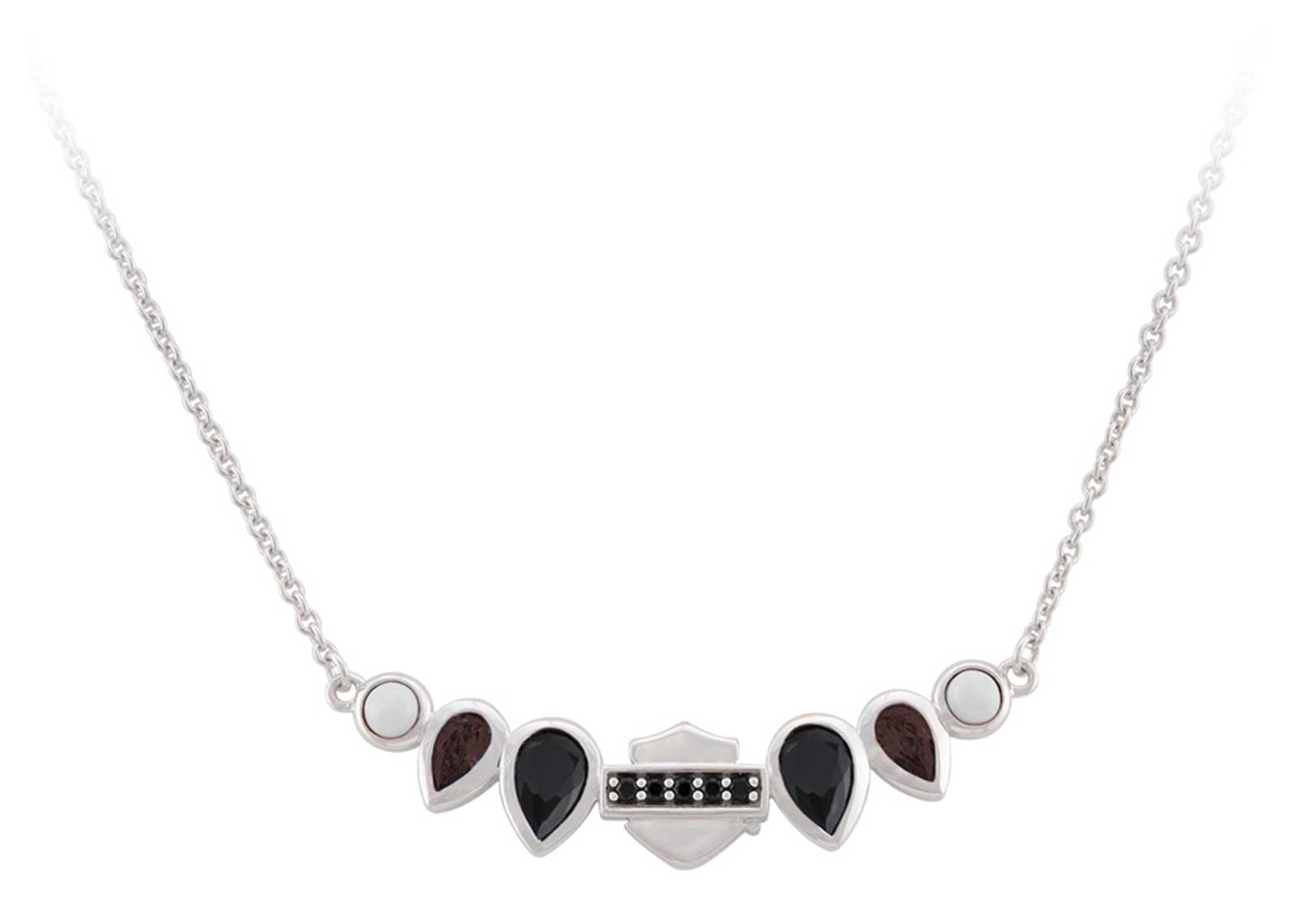 Harley-Davidson Women's Garland Stones Bar & Shield Necklace, Sterling Silver - Wisconsin Harley-Davidson
