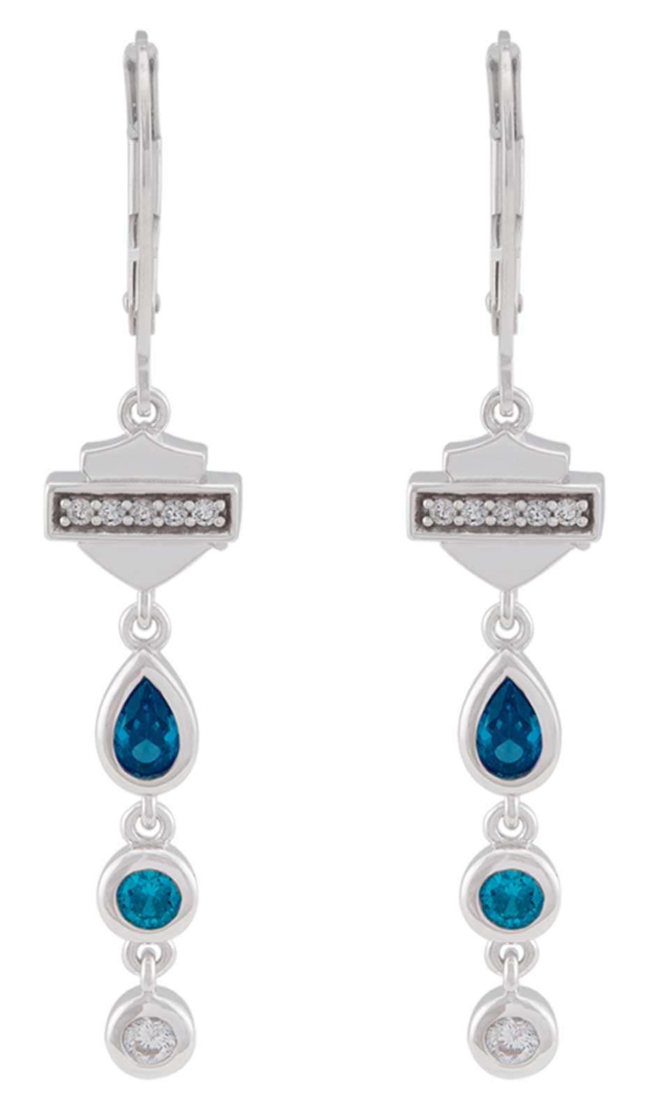 Harley-Davidson Women's Blue Stone Garland Bling Bar & Shield Dangle Earrings - Wisconsin Harley-Davidson