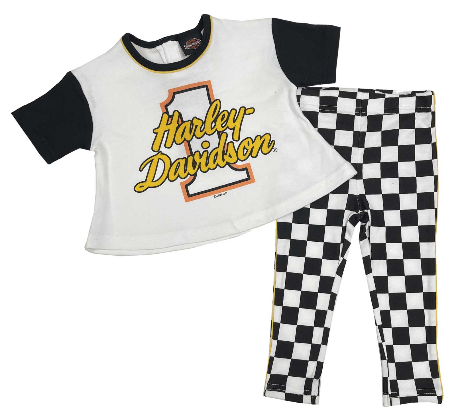 Harley-Davidson Baby Girls' 2 Piece Infant Racing Knit Tee & Pant Set - Black - Wisconsin Harley-Davidson