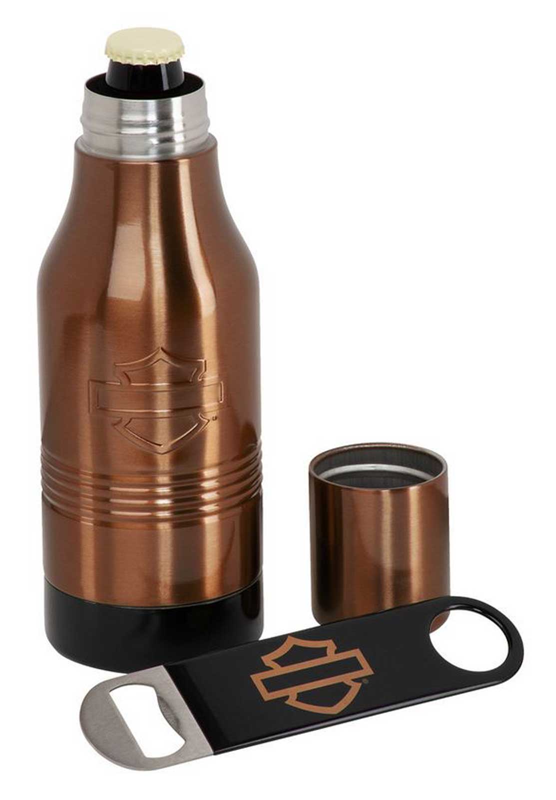 Harley-Davidson Stainless Steel Insulated Bottle Cooler & Bar & Shield Opener - Wisconsin Harley-Davidson