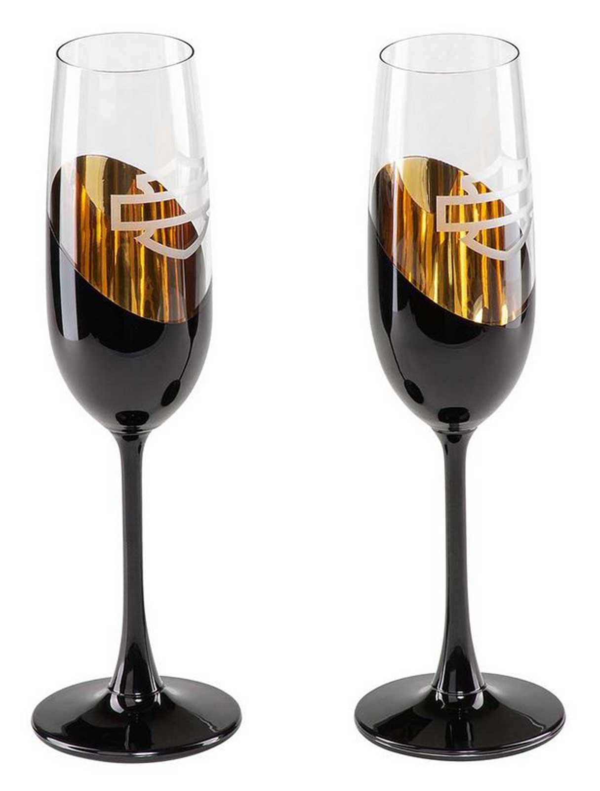Harley-Davidson Champagne Glasses, Electroplated Copper & Black Colors, Set of 2 - Wisconsin Harley-Davidson