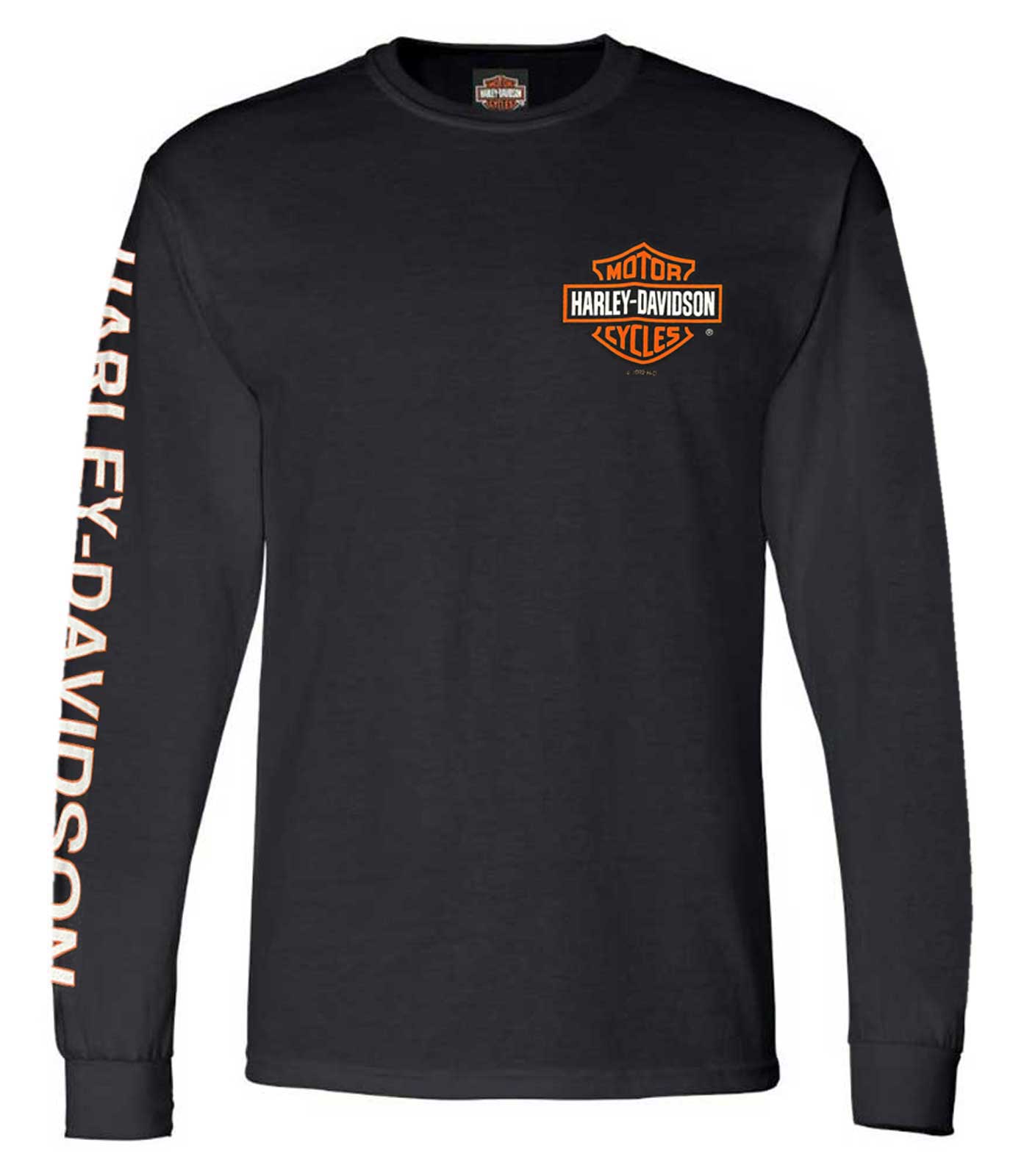Harley-Davidson Men's Orange Bar & Shield Logo Long Sleeve Shirt - Black - Wisconsin Harley-Davidson