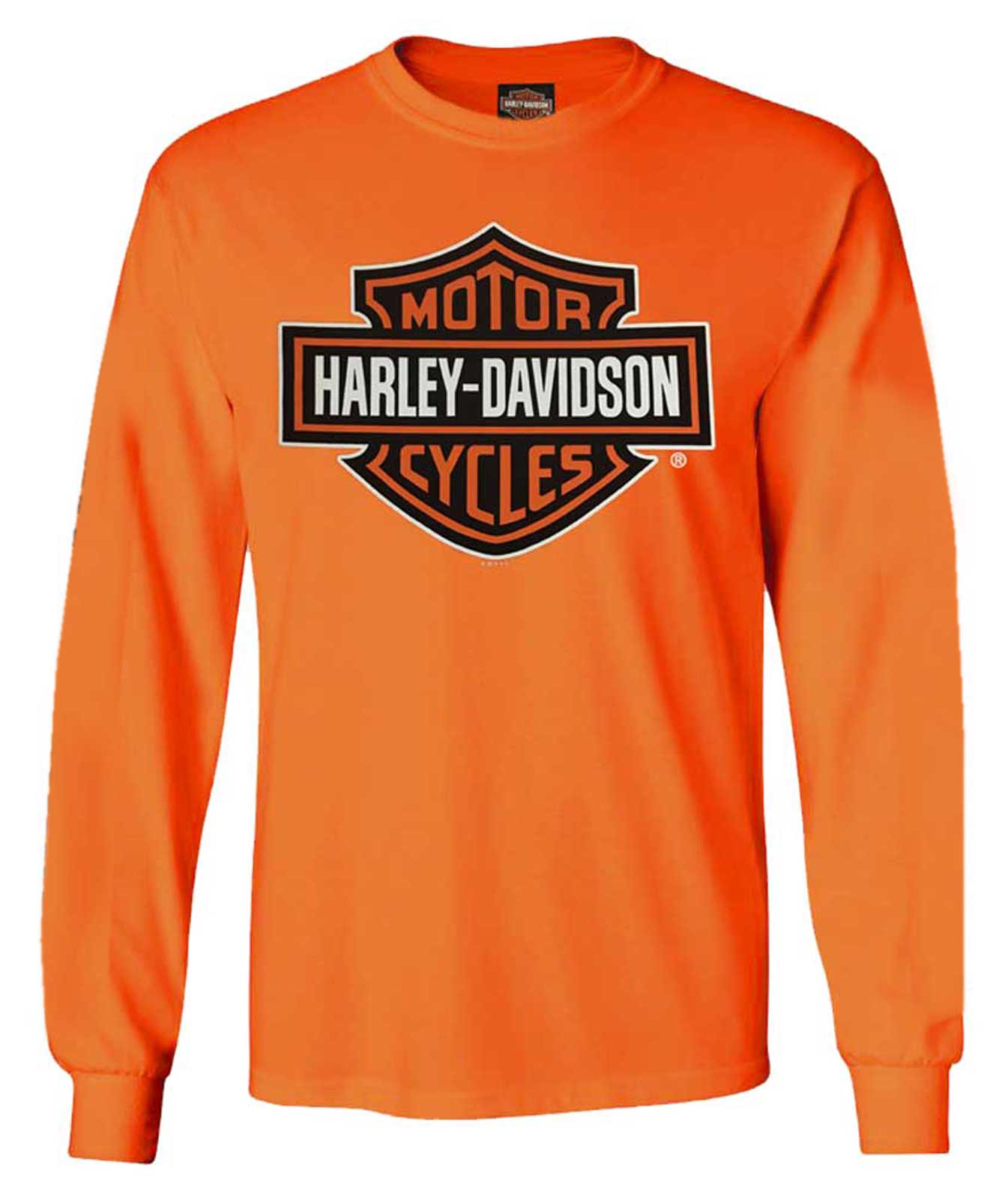 Harley-Davidson Men's Bar & Shield Logo Long Sleeve Crew-Neck Tee, Safety Orange - Wisconsin Harley-Davidson