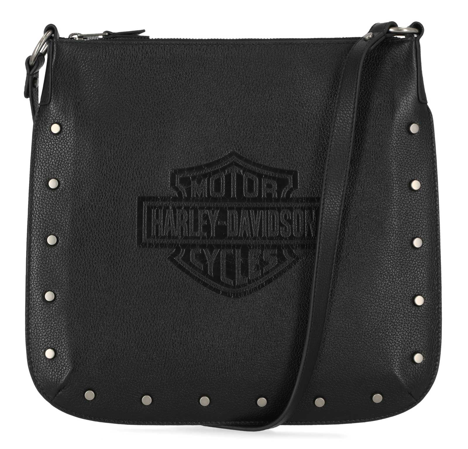 Harley-Davidson Women's Flat Studded Bar & Shield Crossbody Bag - Black - Wisconsin Harley-Davidson