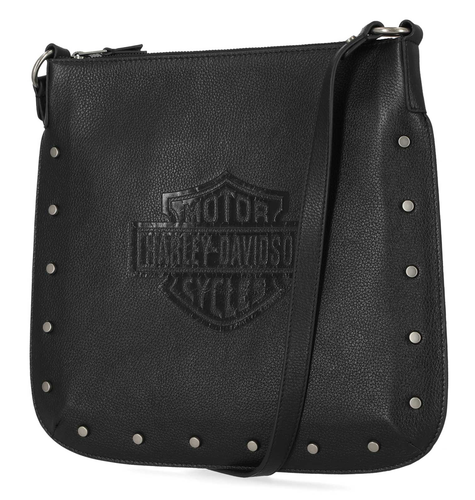 Harley-Davidson Women's Flat Studded Bar & Shield Crossbody Bag - Black - No Hassle Returns at Wisconsin Harley