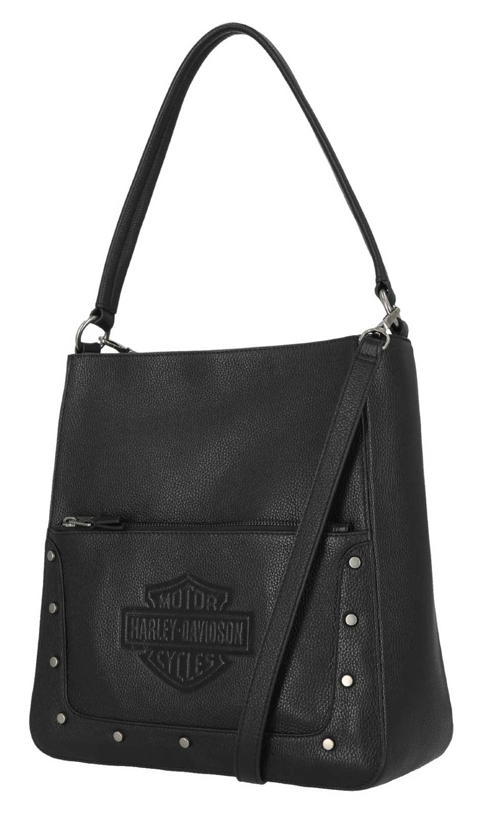 Harley-Davidson Women's Flat Studded Bar & Shield  Shopper Hobo Bag - Black - Wisconsin Harley-Davidson