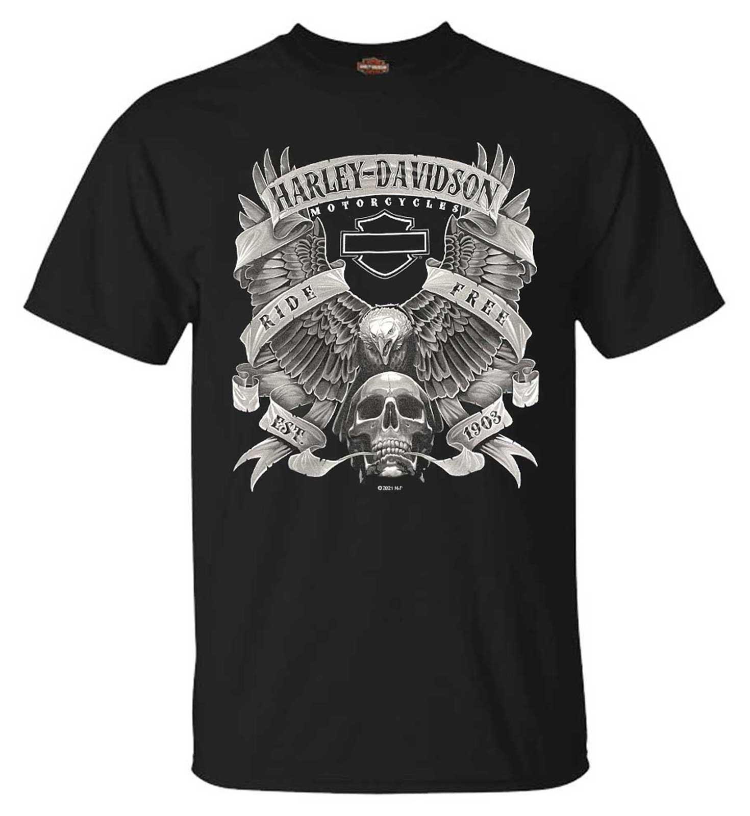 Harley-Davidson Men's Fastened Cotton Short Sleeve Crew-Neck Tee, Black - Wisconsin Harley-Davidson