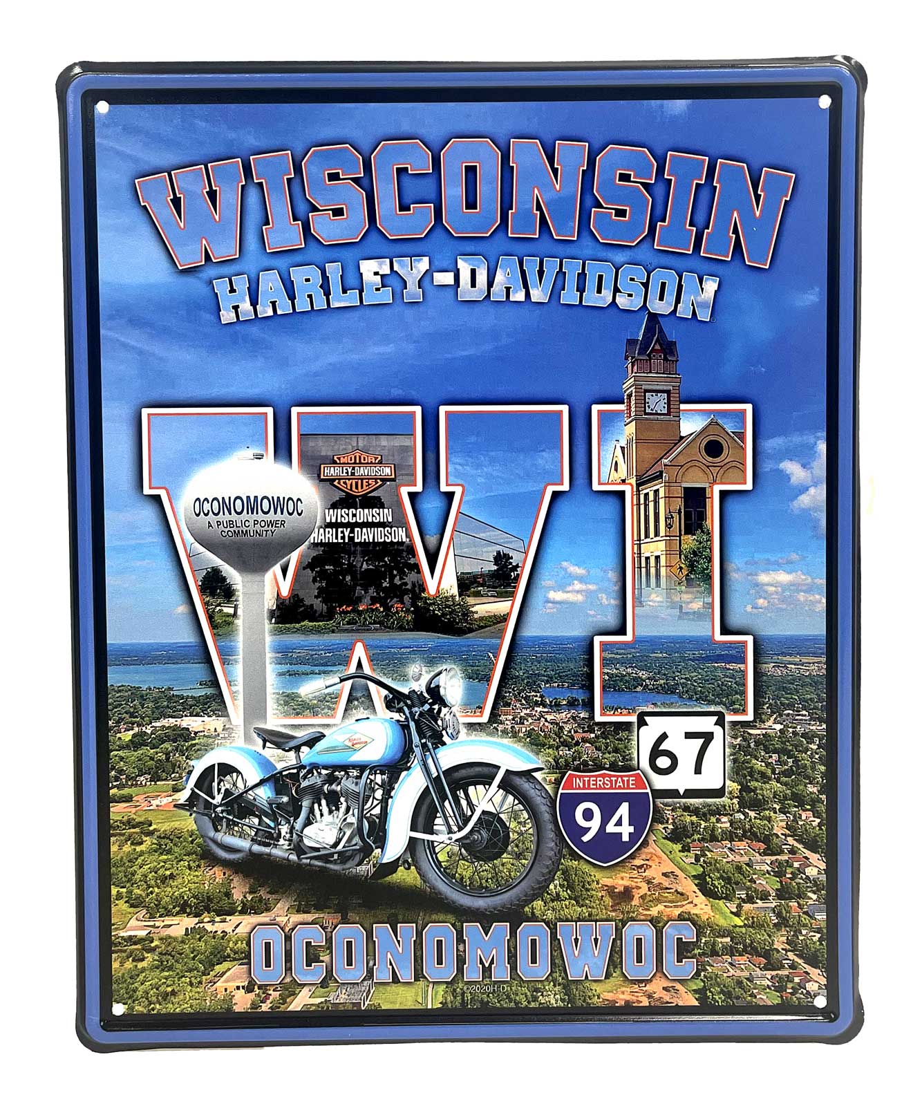 Harley-Davidson Printed Tin Sign, Oconomowoc, Wisconsin Dealership 15x12 Inches - Wisconsin Harley-Davidson