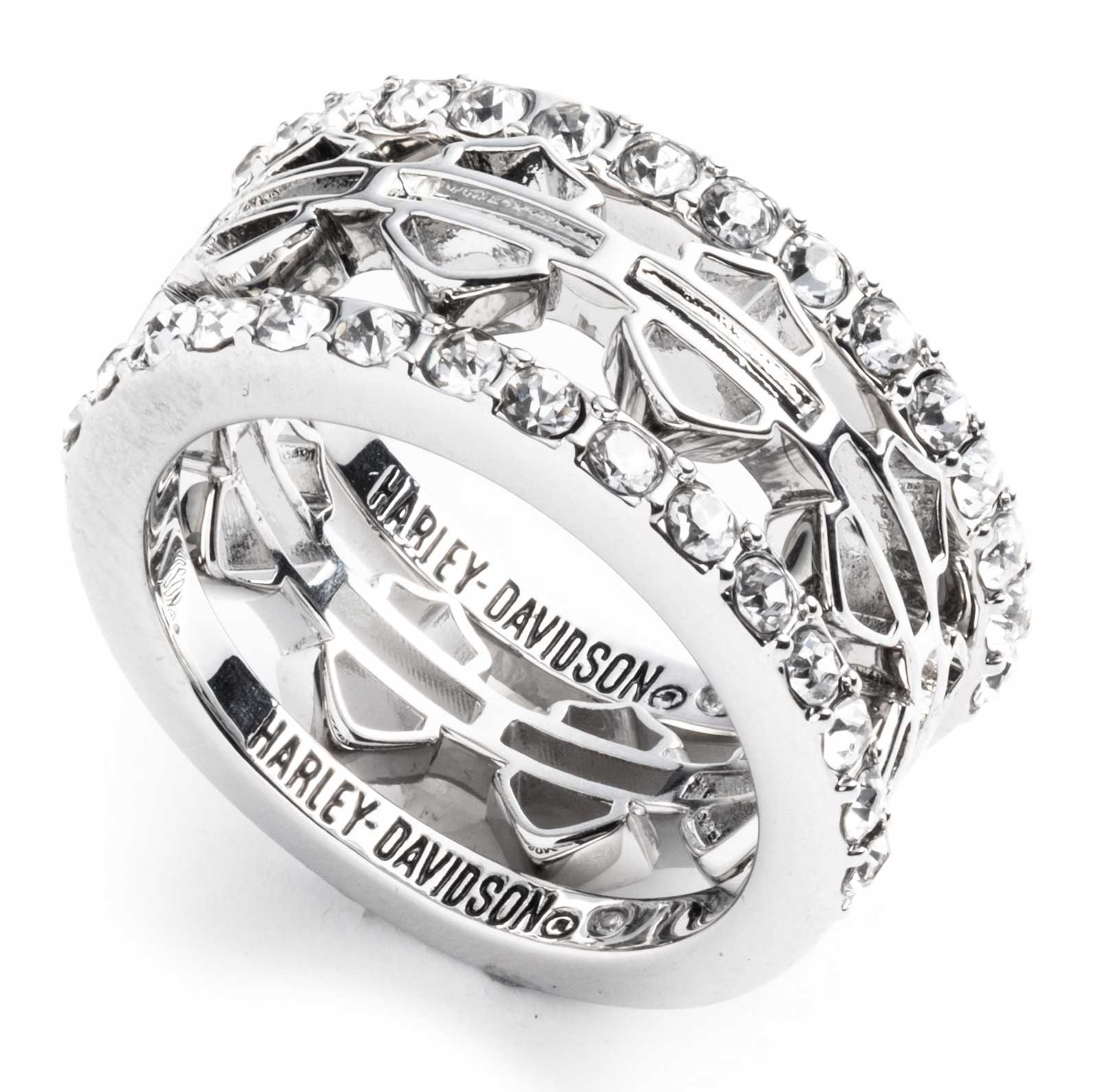 Harley-Davidson Free Shipping - Harley-Davidson Women's Set of 3 Pave Bar & Shield Logo Stackable Rings, Silver - Free Shipping on many products plus Orders Over $99