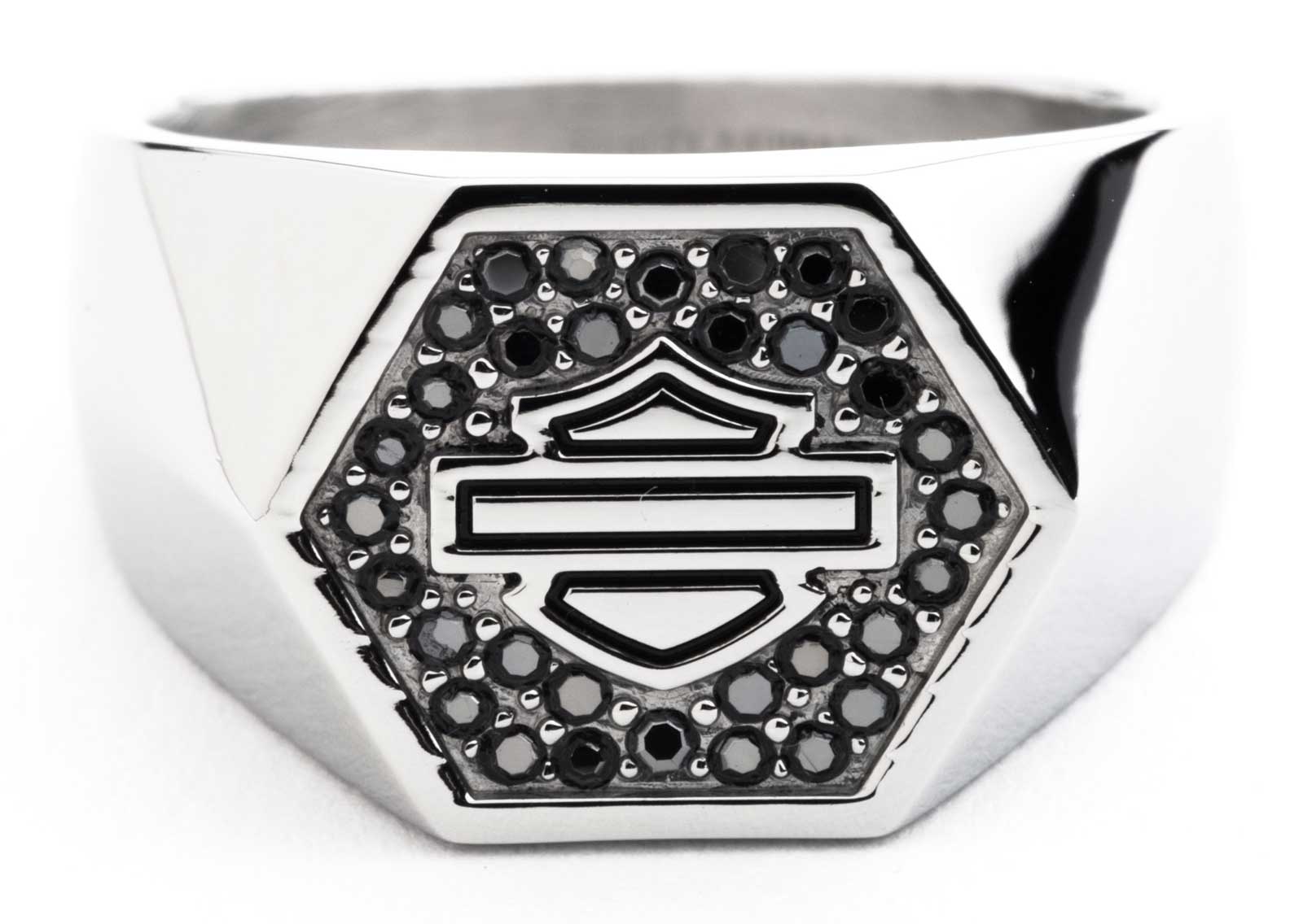 Harley-Davidson Men's Bar & Shield Logo Hematite Pave Ring, Stainless Steel - Wisconsin Harley-Davidson