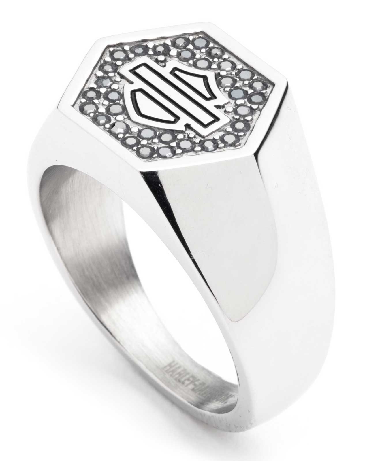 Harley-Davidson Free Shipping - Harley-Davidson Men's Bar & Shield Logo Hematite Pave Ring, Stainless Steel - Free Shipping on many products plus Orders Over $99
