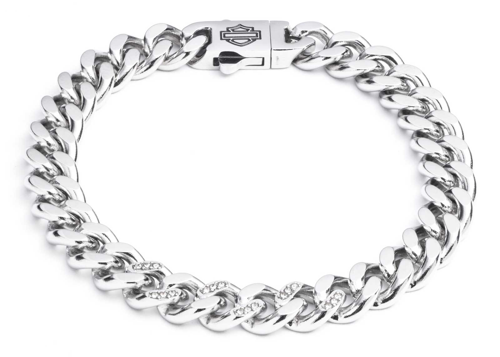 Harley-Davidson Women's 7.5 Inch Curb Chain Bracelet w/ Pave Stones, Silver - Wisconsin Harley-Davidson