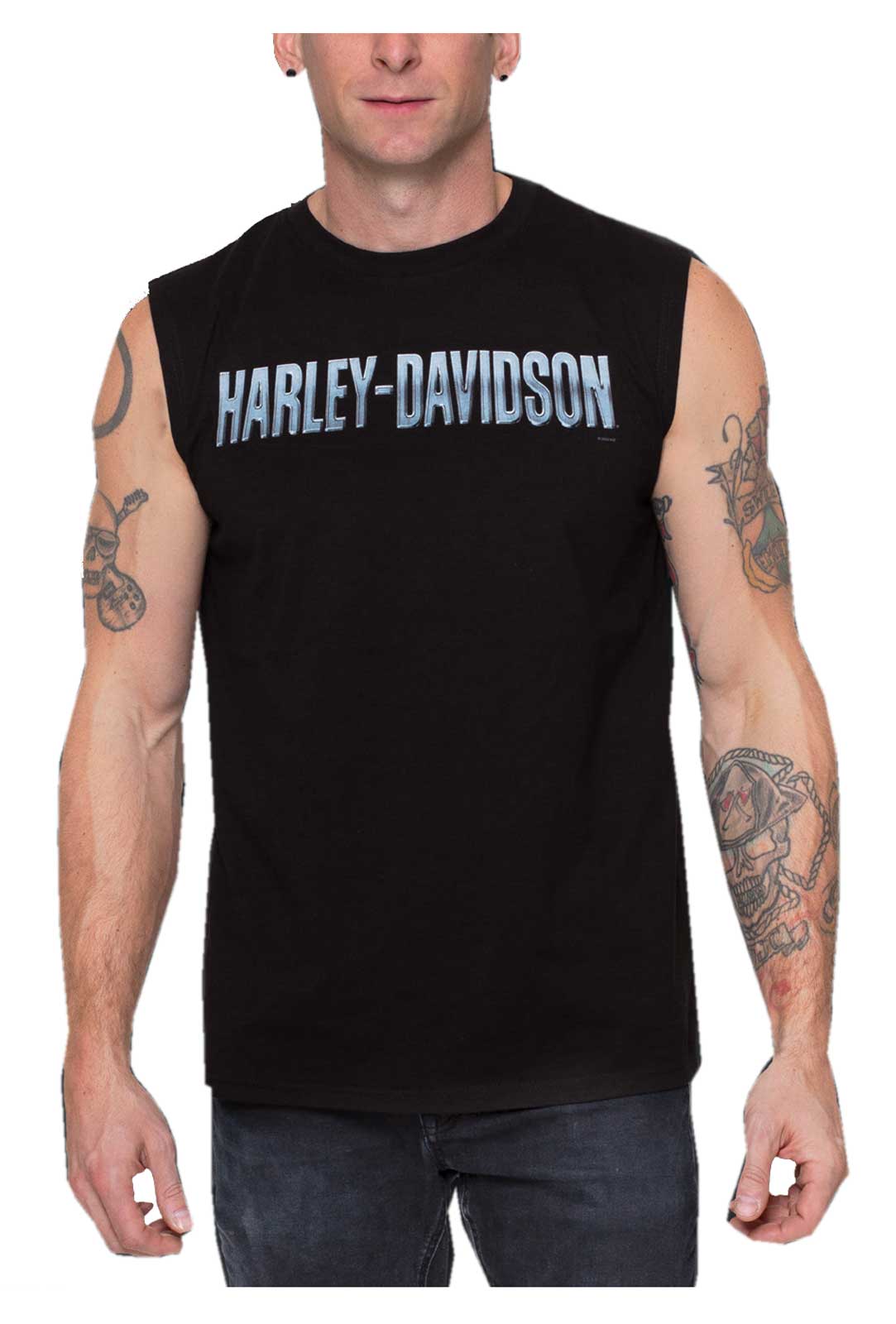 Harley-Davidson Men's Simple Chrome H-D Sleeveless Muscle Shirt, Black - Wisconsin Harley-Davidson