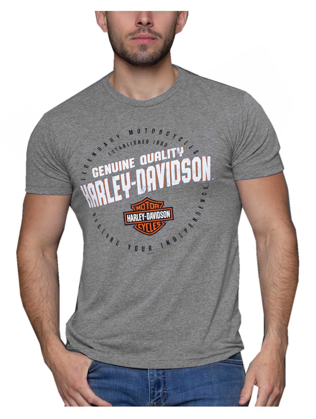 Harley-Davidson Men's Locked Bar & Shield Short Sleeve Tri-Blend Tee - Gray - Wisconsin Harley-Davidson