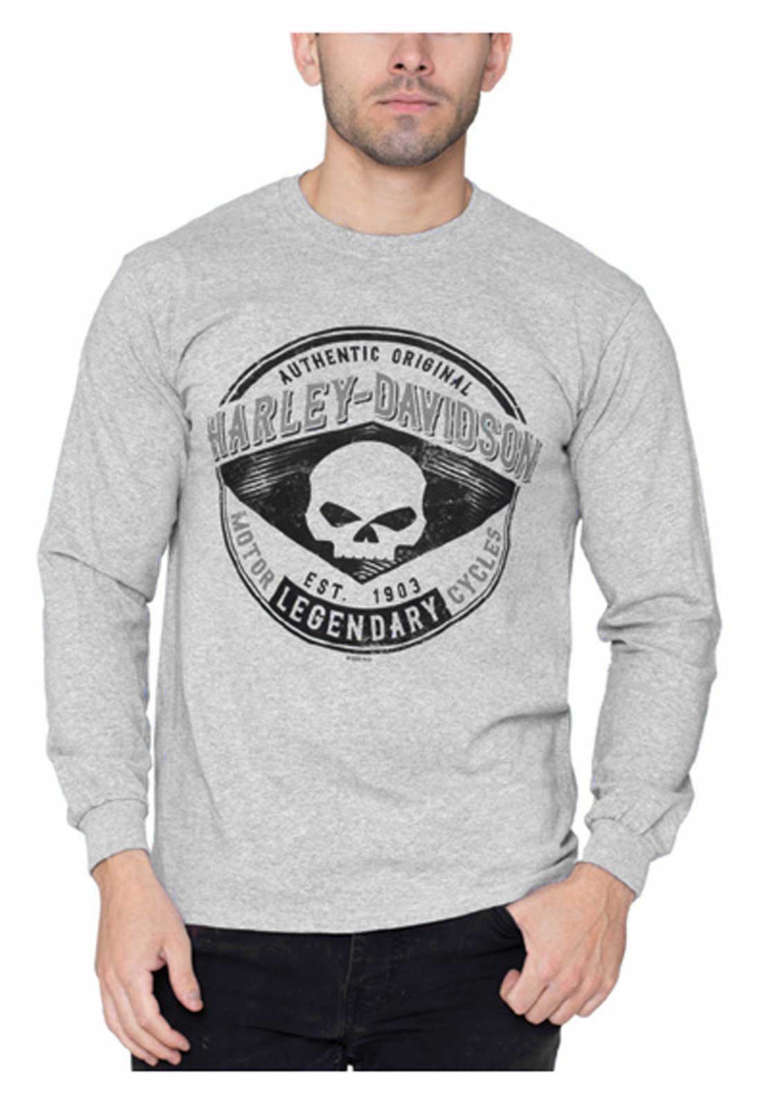 Harley-Davidson Men's Traveling Willie G. Crew-Neck Long Sleeve T-Shirt, Gray - Wisconsin Harley-Davidson