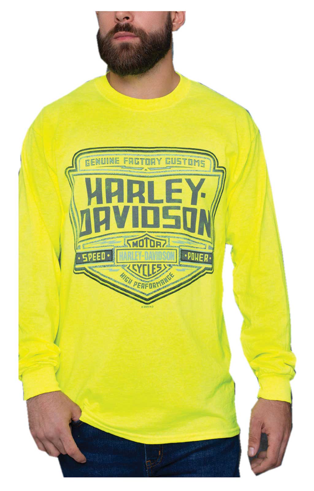 Harley-Davidson Men's Energized Bar & Shield Long Sleeve Shirt - Safety Green - Wisconsin Harley-Davidson