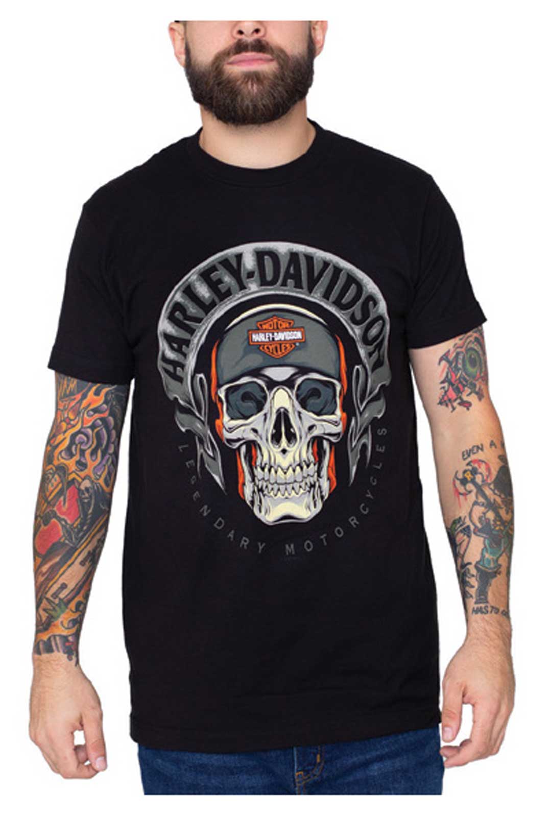 Harley-Davidson Men's Skull Bandana Short Sleeve Crew-Neck T-Shirt - Black - Wisconsin Harley-Davidson