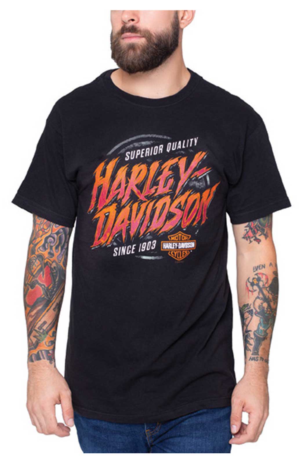 Harley-Davidson Men's Brush Spring Short Sleeve Crew-Neck Cotton T-Shirt - Black - Wisconsin Harley-Davidson