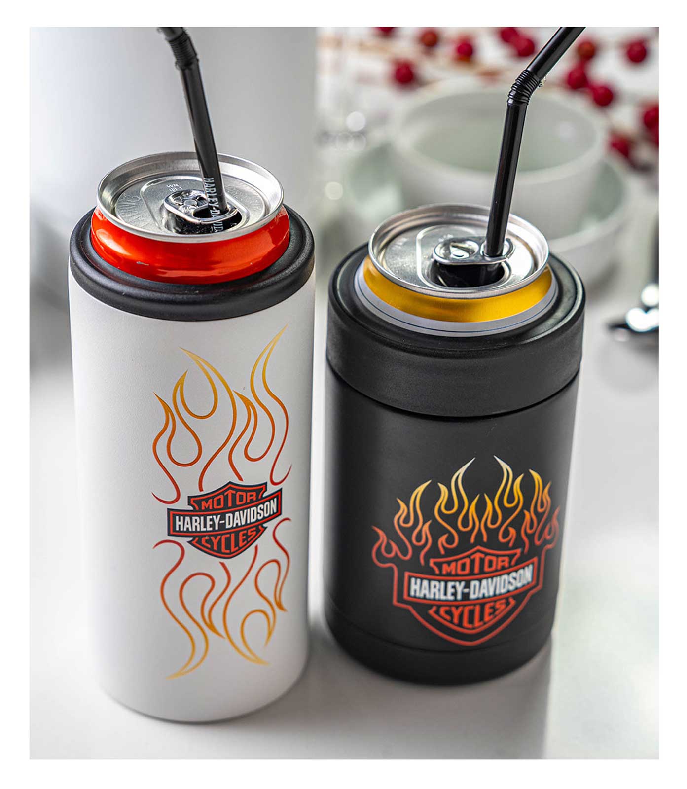 Harley-Davidson® Bar & Shield Flames Can Cooler Set - Insulated