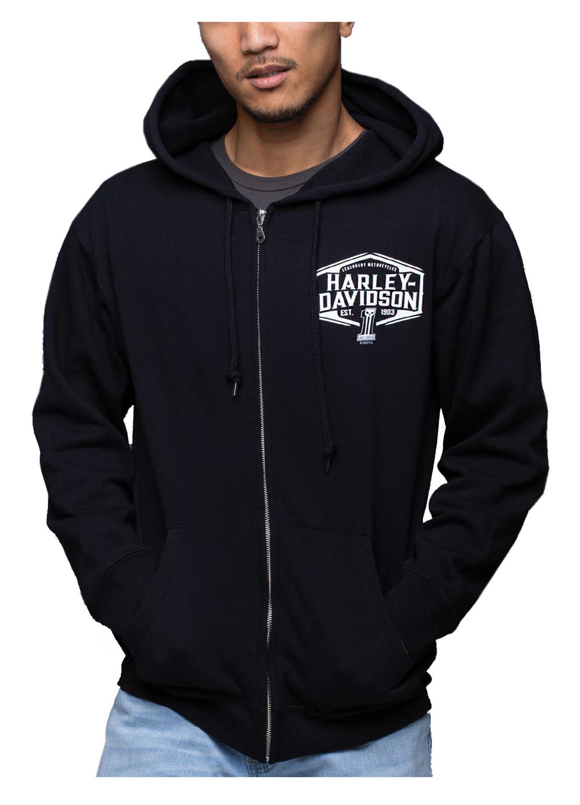 Harley-Davidson Men's Metal Heavy #1 Skull Zip-Up Hoodie Sweatshirt - Black - Wisconsin Harley-Davidson