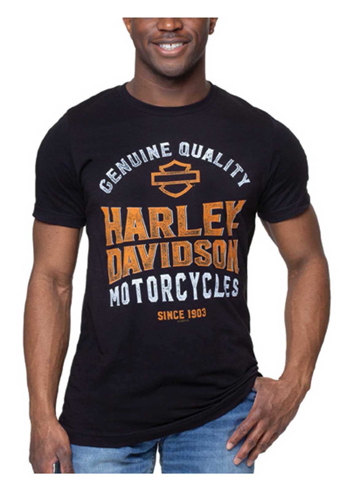 Harley-Davidson Men's Distressed Triathlon Crew-Neck Short Sleeve Tee - Black - Wisconsin Harley-Davidson