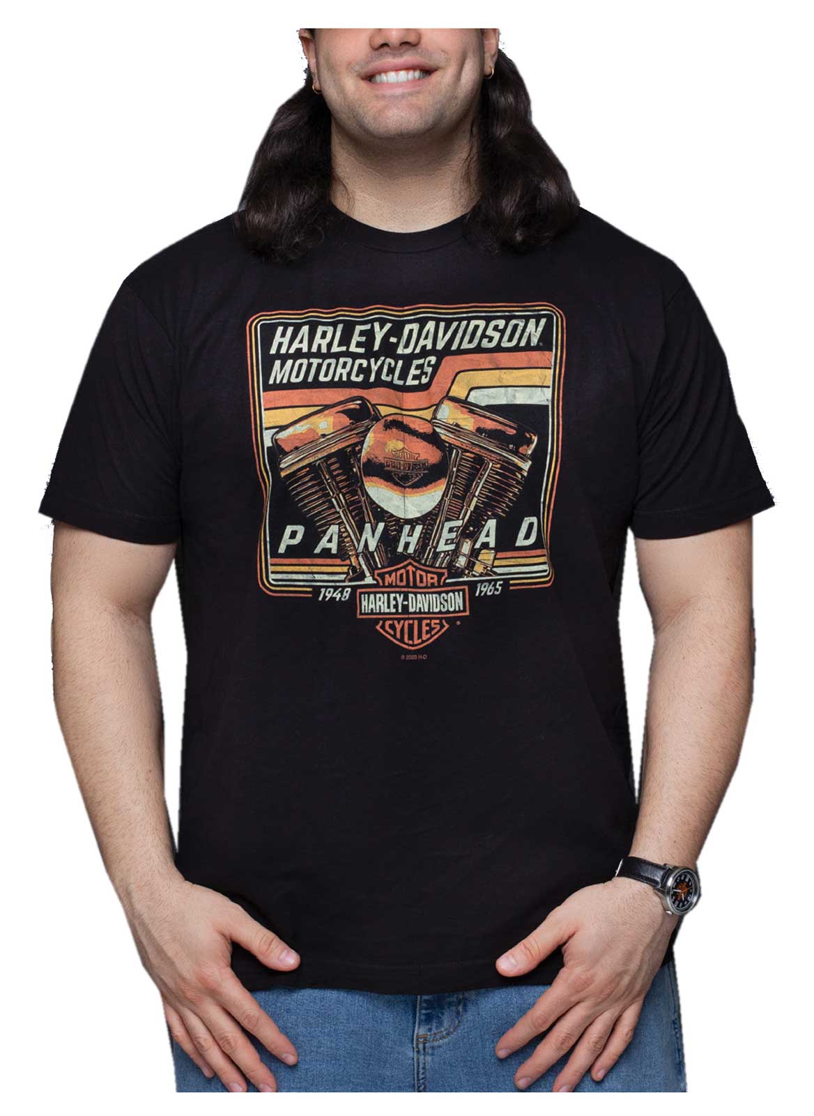 Harley-Davidson Men's Pan Age Engine Short Sleeve Crew-Neck T-Shirt - Black - Wisconsin Harley-Davidson