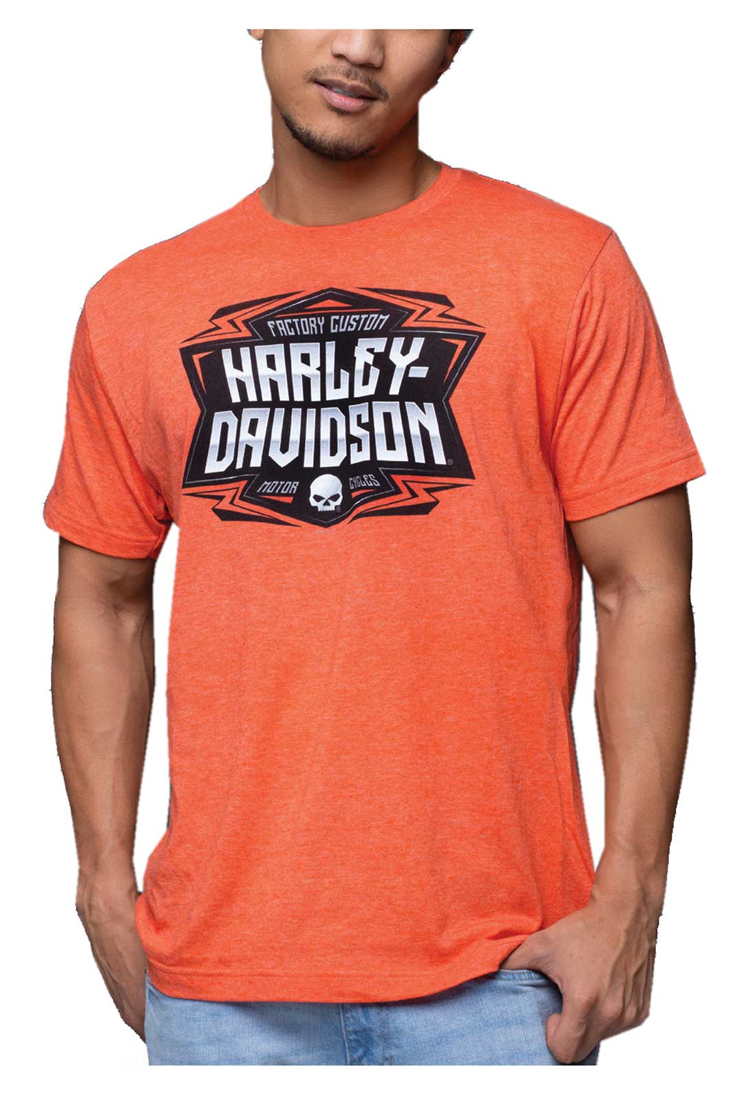 Harley-Davidson Men's Shockwaves Crew-Neck Short Sleeve Tee, Heather Orange - Wisconsin Harley-Davidson