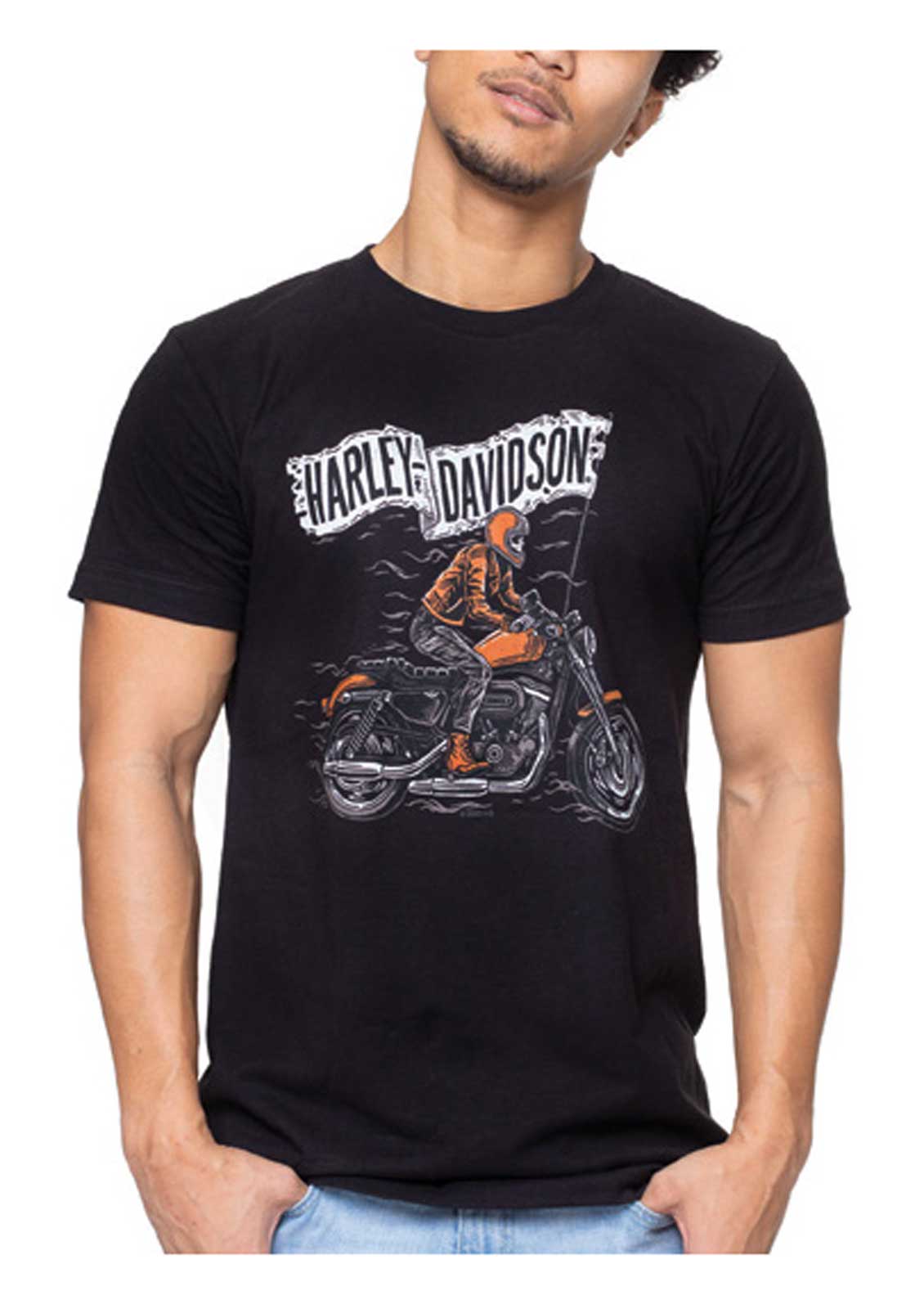 Harley-Davidson Men's Flag Motorcycle Short Sleeve Crew-Neck T-Shirt - Black - Wisconsin Harley-Davidson