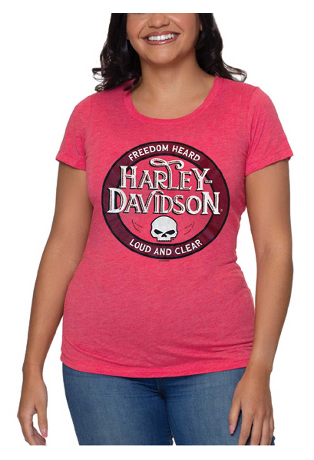 Harley-Davidson Women's Bling Rustic Badge Short Sleeve Crew-Neck T-Shirt, Red - Wisconsin Harley-Davidson