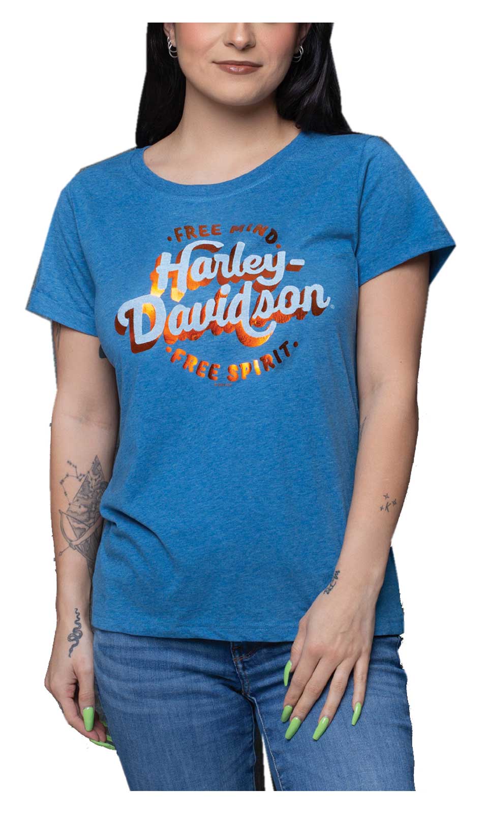 Harley-Davidson Women's Foil Beach Vibes Scoop Neck Short Sleeve Tee - Teal - Wisconsin Harley-Davidson