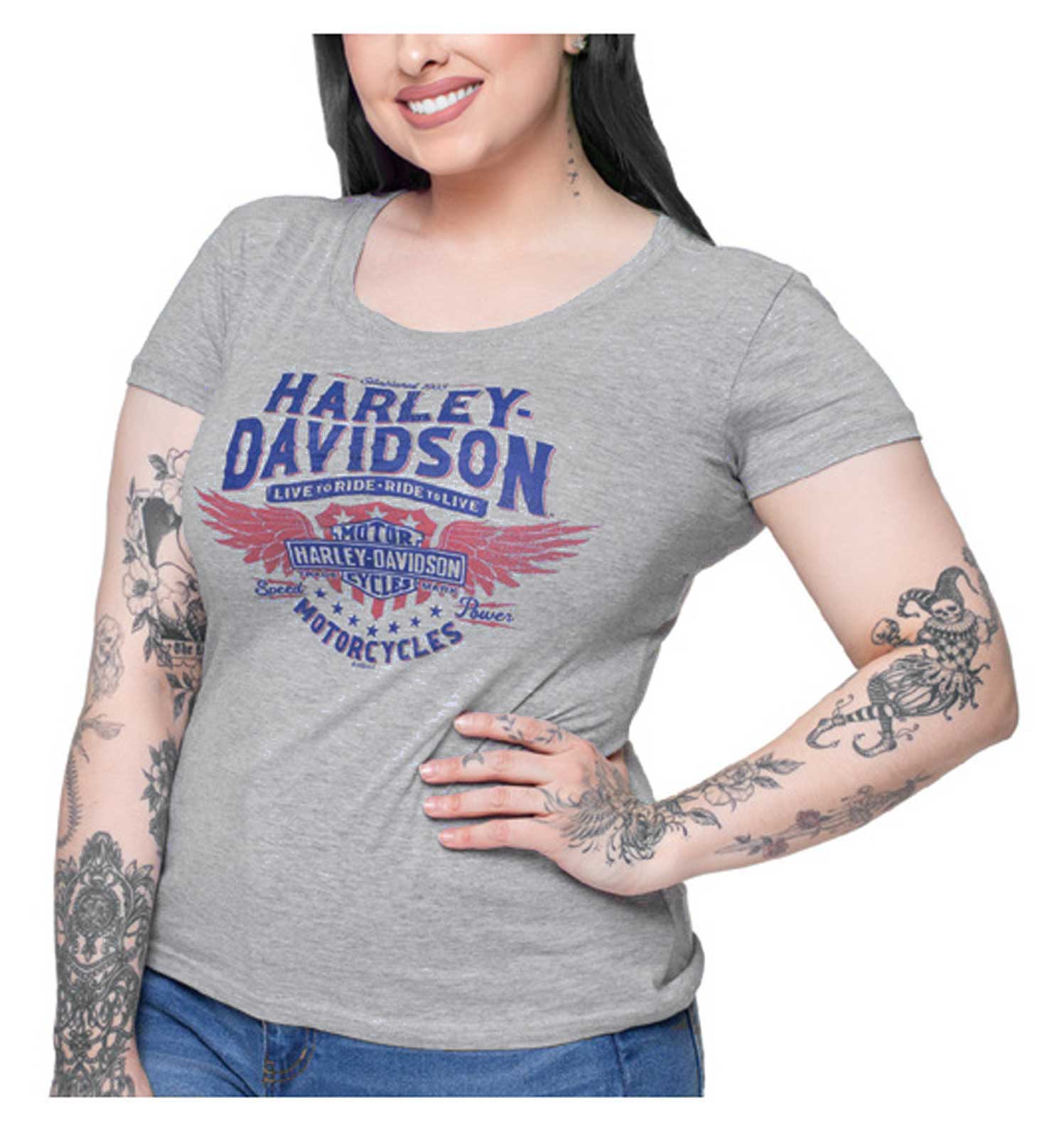 Harley-Davidson Women's Overpass Round Neck Short Sleeve Tee, Athletic Heather - Wisconsin Harley-Davidson