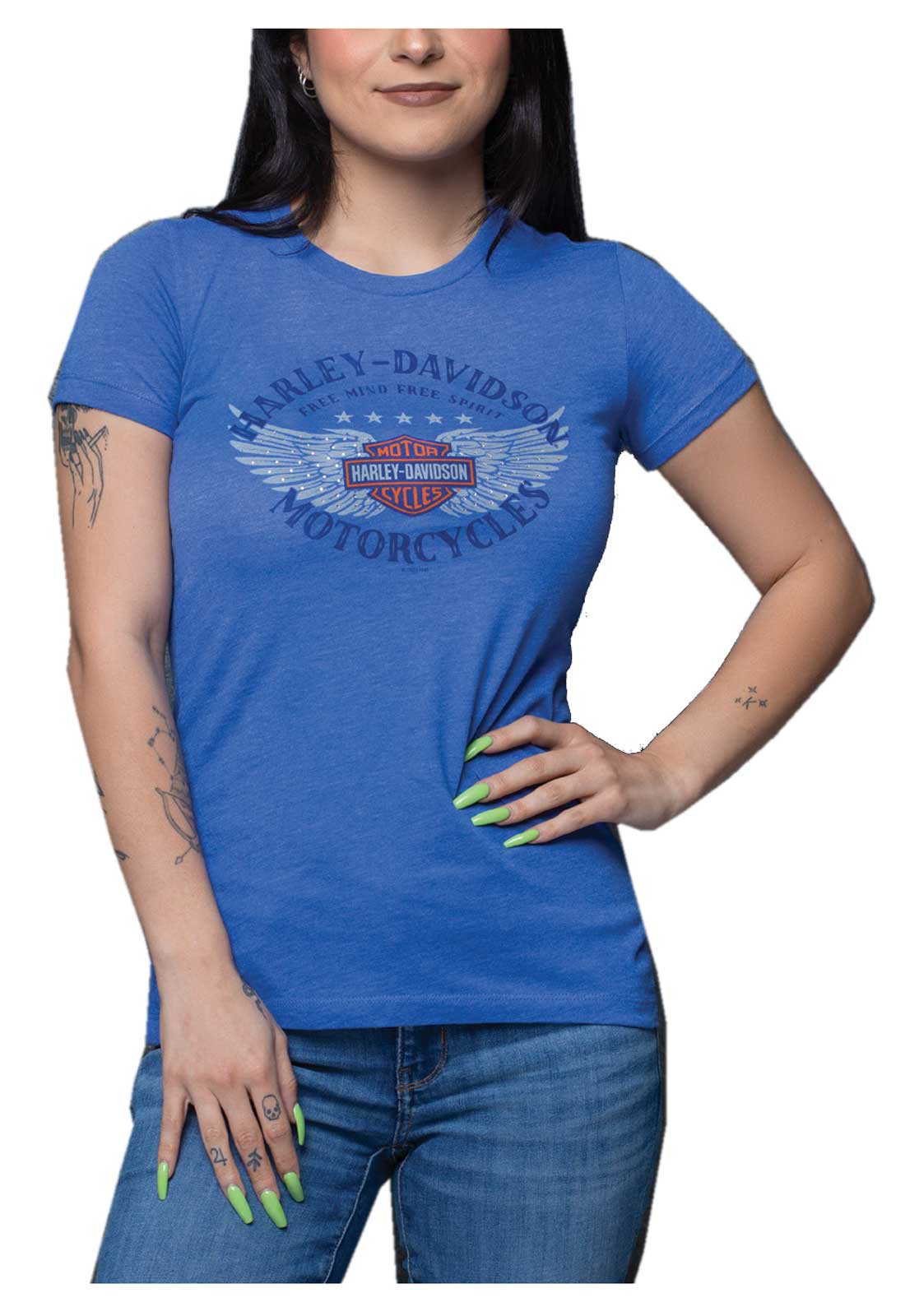 Harley-Davidson Women's Embellished Anthem Short Sleeve Crew-Neck Tee, Royal - Wisconsin Harley-Davidson