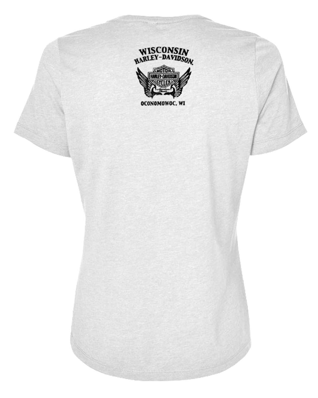 Harley-Davidson Free Shipping - Harley-Davidson Women's Foil Swirl Wings Raw-Edge V-Neck Short Sleeve Tee, White - Free Shipping on many products plus Orders Over $99