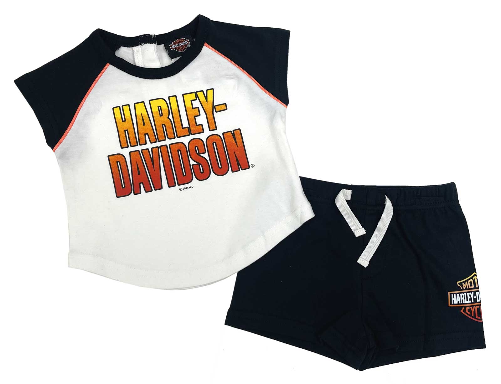 Harley-Davidson Little Girls' 2 Piece Toddler Knit Raglan T-Shirt & Shorts Set - Wisconsin Harley-Davidson