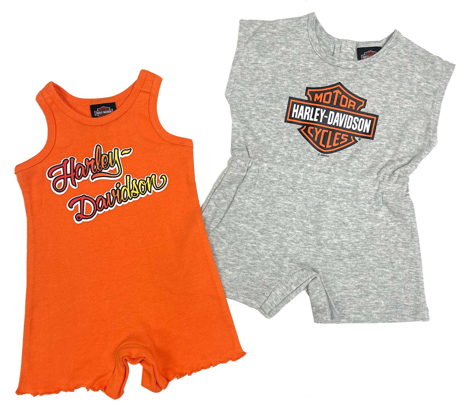 Harley-Davidson Baby Girls' 2-Piece Infant Sleeveless Romper Set, Gray/Orange - Wisconsin Harley-Davidson