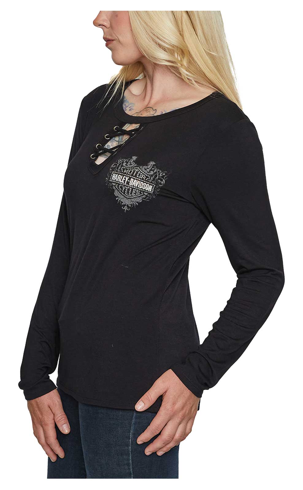 Harley-Davidson Free Shipping - Harley-Davidson Women's Embellished Stake Key-hole Long Sleeve Shirt, Black - Free Shipping on many products plus Orders Over $99