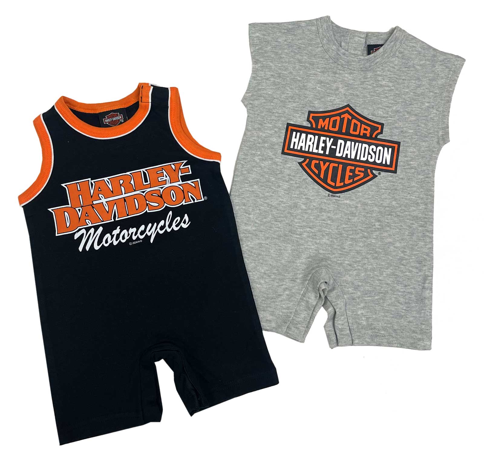 Harley-Davidson Baby Boys' 2-Piece Newborn Sleeveless Romper Set, Black & Gray - Wisconsin Harley-Davidson